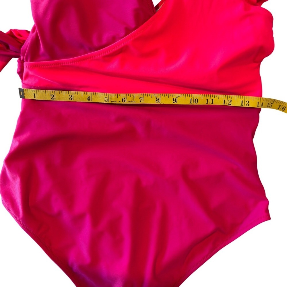 One‑Piece Swimsuit L NWT Hot Pink Flutter Sleeve Ruched Side Tie Tummy Control - Picture 4 of 8